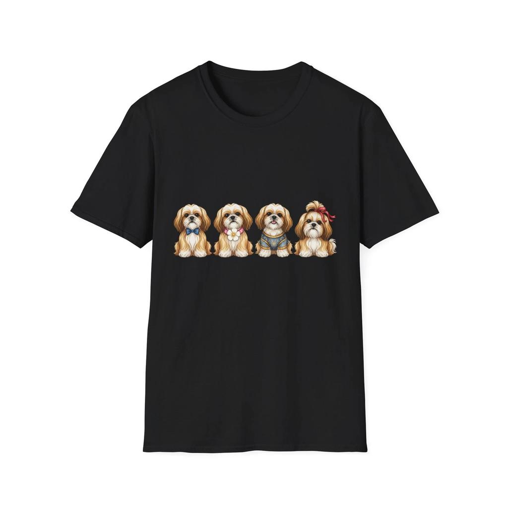 Psí Akvarel Roztomilé Vintage Černé Tričko Rozkošné Shih Tzu Grafické Tričko