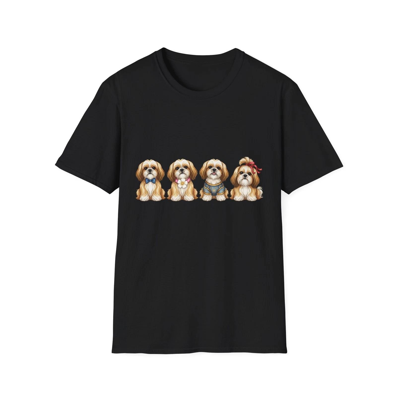 Dog Watercolour Cute Vintage Black T-Shirt Adorable Shih Tzu Graphic Tee XL