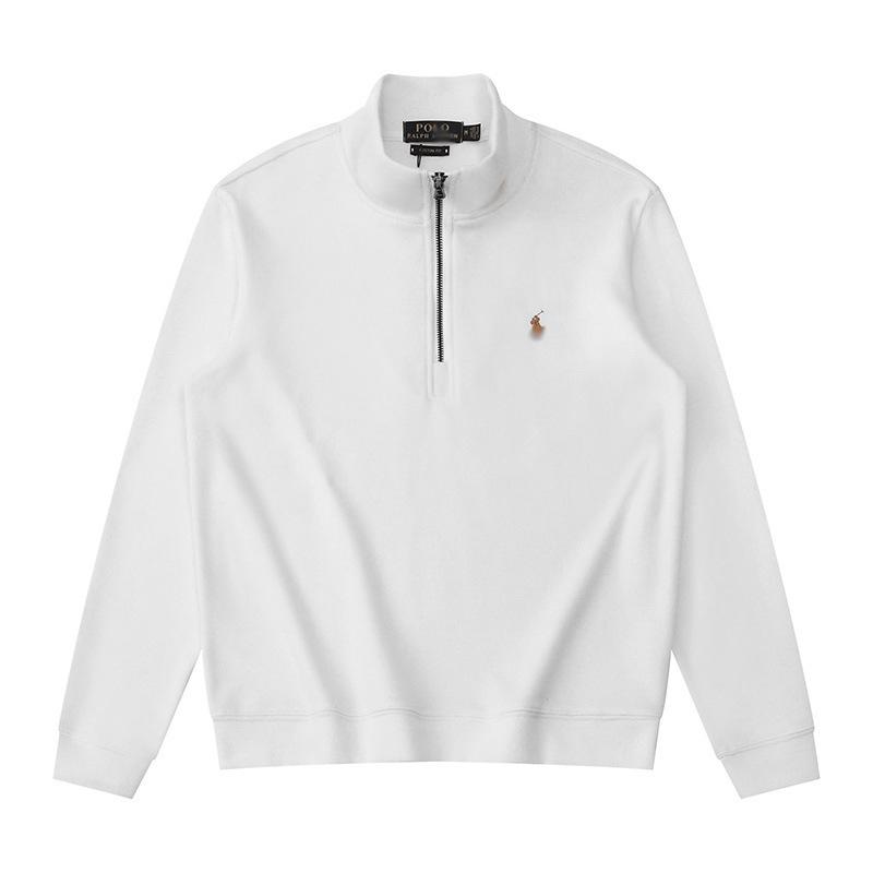 Men's Half-Zip Stand Collar Polo Horse Logo Embroidered Long Sleeve Hoodie Jacket