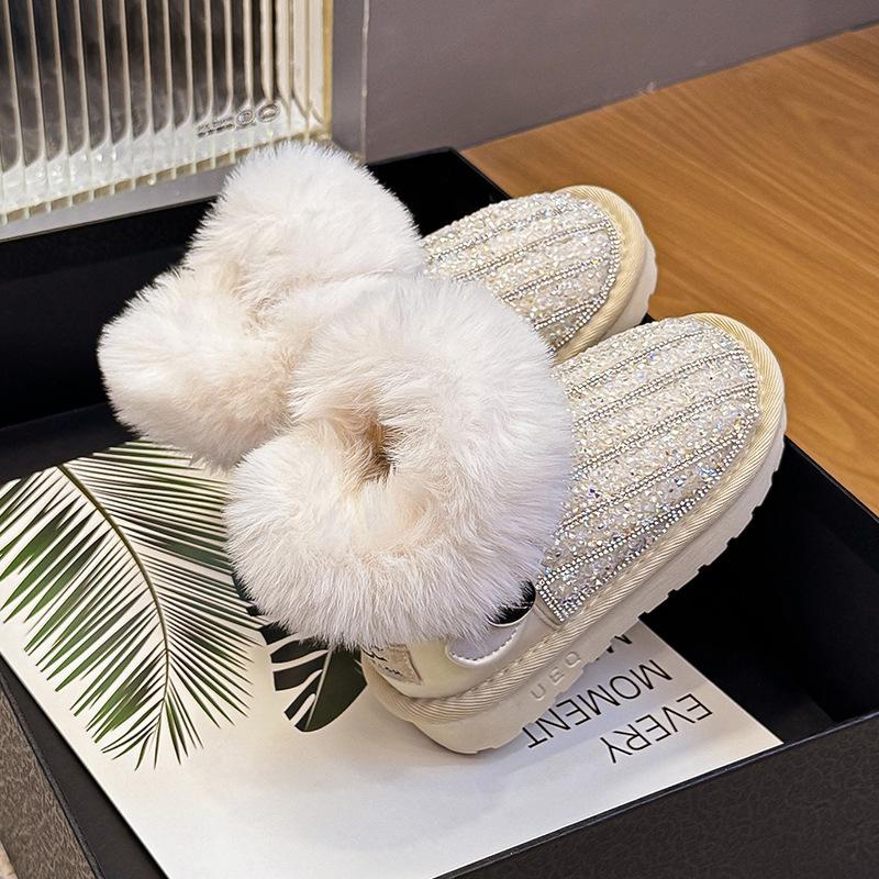 Snow boots female treasure 2025 winter new velvet thickened warm baby girl winter shoes princess non-slip soft sole girl