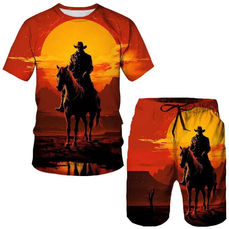 

Летние ковбои лошади 3D принт футболки шорты комплекты мужские спортивные костюмы свободные футболки с коротким рукавом брюки комплект мужские костюмы одежда 6XL