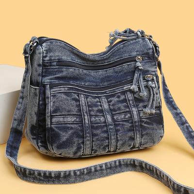 Vintage Denim Shoulder Bag Women's Crossbody Bag Multi-Compartment Mother Bag
