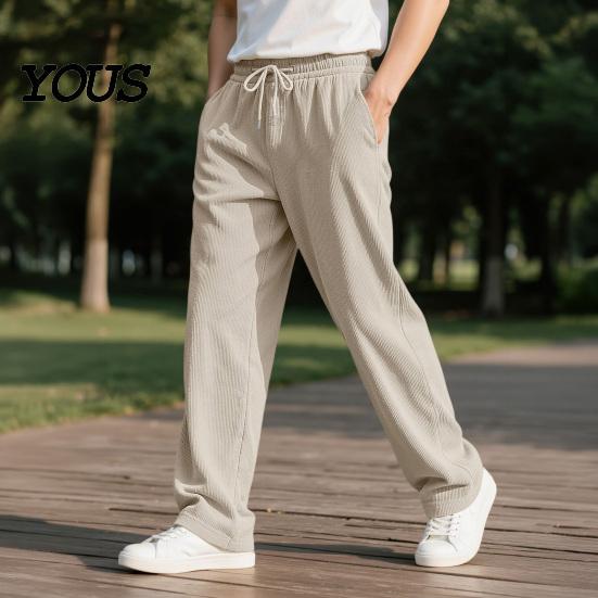 Mens Casual Trousers Men Corduroy Baggy Sweatpants, Drawstring Waist Straight Leg Joggers, Pants Solid Color Athletic for Jogging Gym Workout