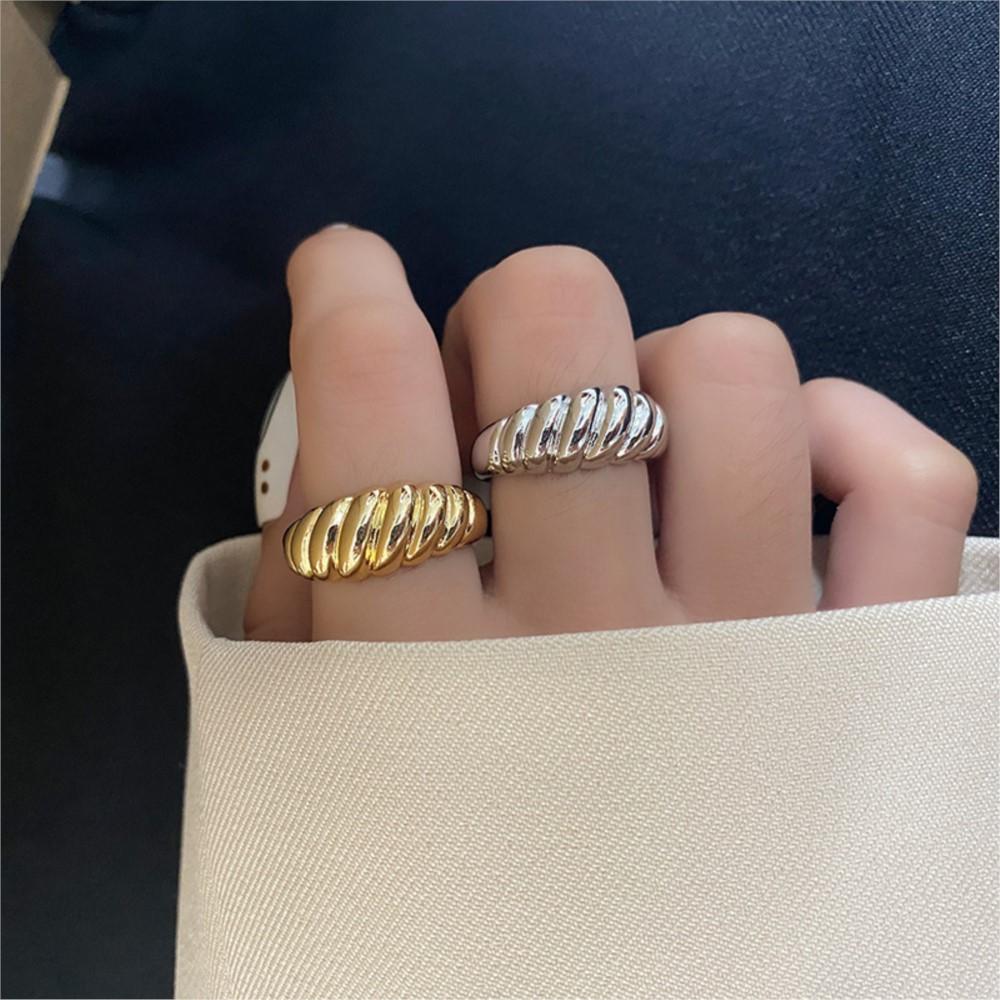 925 Silber Verdrehte Croissant Ringe für Damen Herren Minimalistisch Klobig Geometrische Textur Vintage Schmuck Geschenk