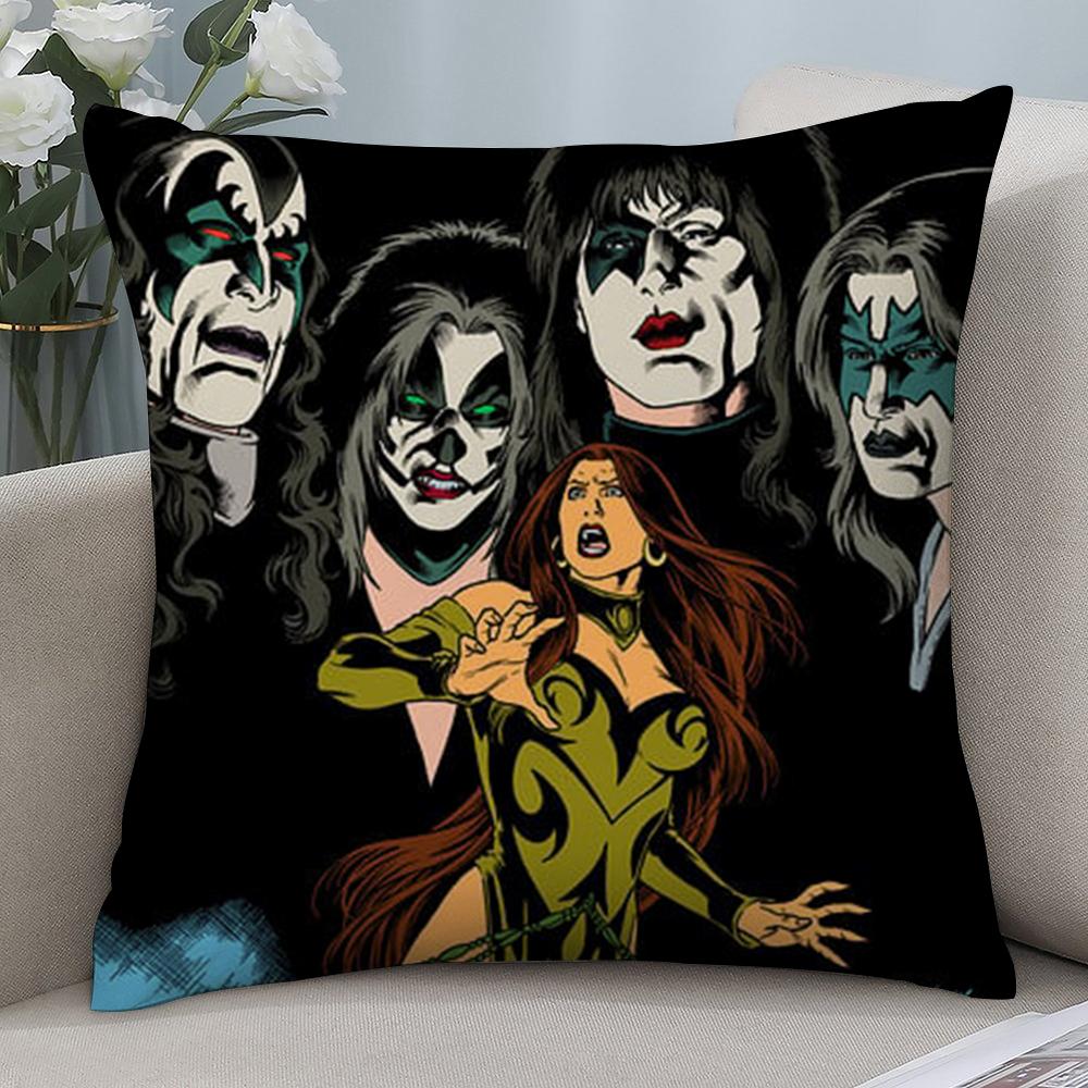 

American hot Heavy Metal Rock Kiss Band Pillow Case Short Plush Sofa Decorative Gift Home Double-sided Printing Cushion 12x12in 30x30cm