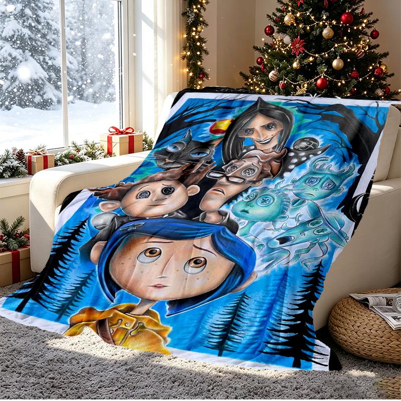 Coraline Pattern Blanket for Home Decoration, Bed, Sofa, Car Travel, Camping, Suitable for All Seasons, Birthday Christmas Gift