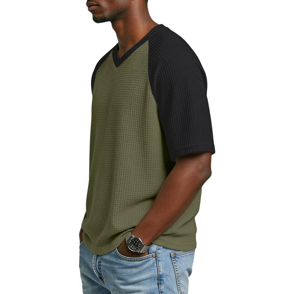 Men's Casual V-Neck Raglan Short-Sleeve Top