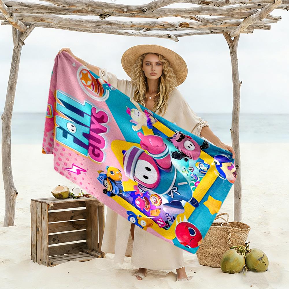 Fall Guys Adventure Beach Towel Quick-Dry Soft Microfiber Comfortable Lightweight Perfect for Traveling Yoga Camping and Swimming