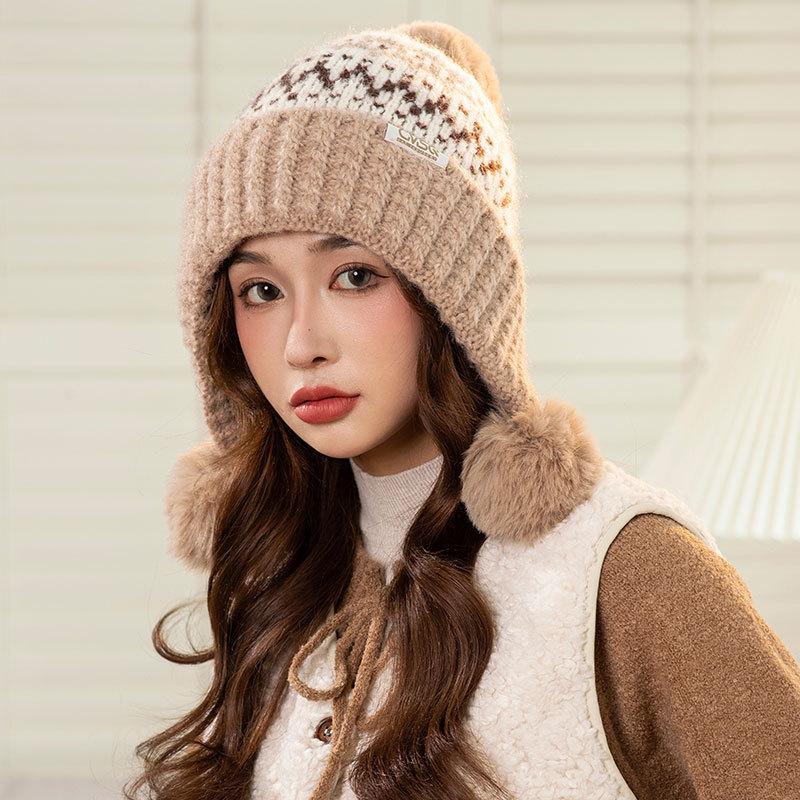 

Модная цветовая гамма, шапка с помпоном и защитой ушей, теплая, женская, зимняя, велосипедная, флисовая, холодостойкая, шерстяная шапка, тренд Fleece to keep warm and elastic