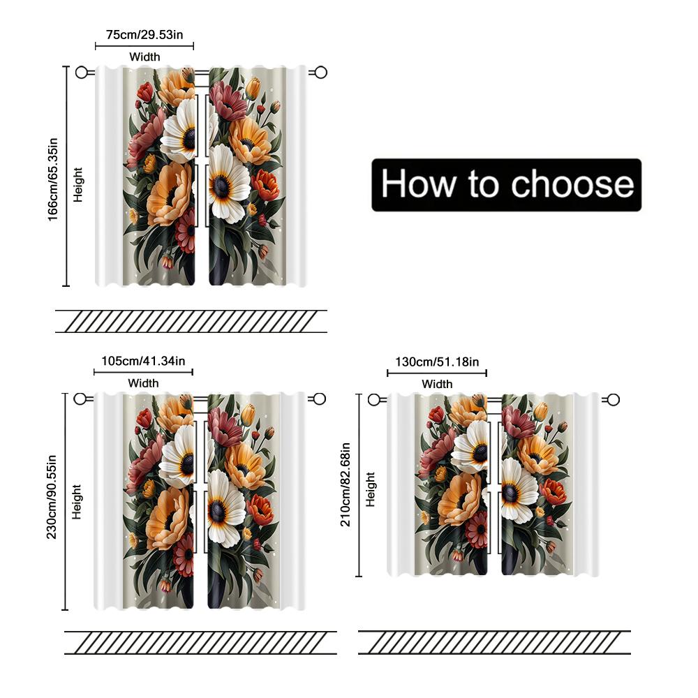 Filtering Curtains Excluding Rods Non Movable Without Batteries Floral Leaves Art Deco Use Bedrooms Set Of 2 Made Polyester Sleeping Area Decor