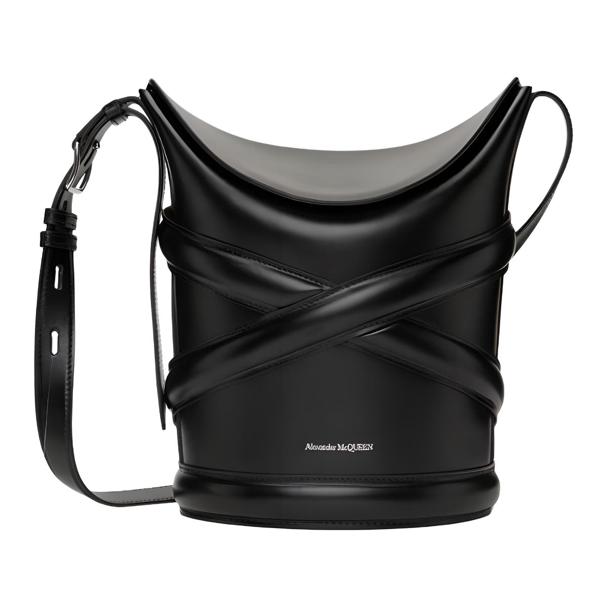 

Alexander Mcqueen The Curve Harness Leather Bucket Bag, Black, Men Shoulder Crossbody Handbag for Daily Party Travel 691668-1AAGS-1000 Basic Set (Bag+Dust Bag)