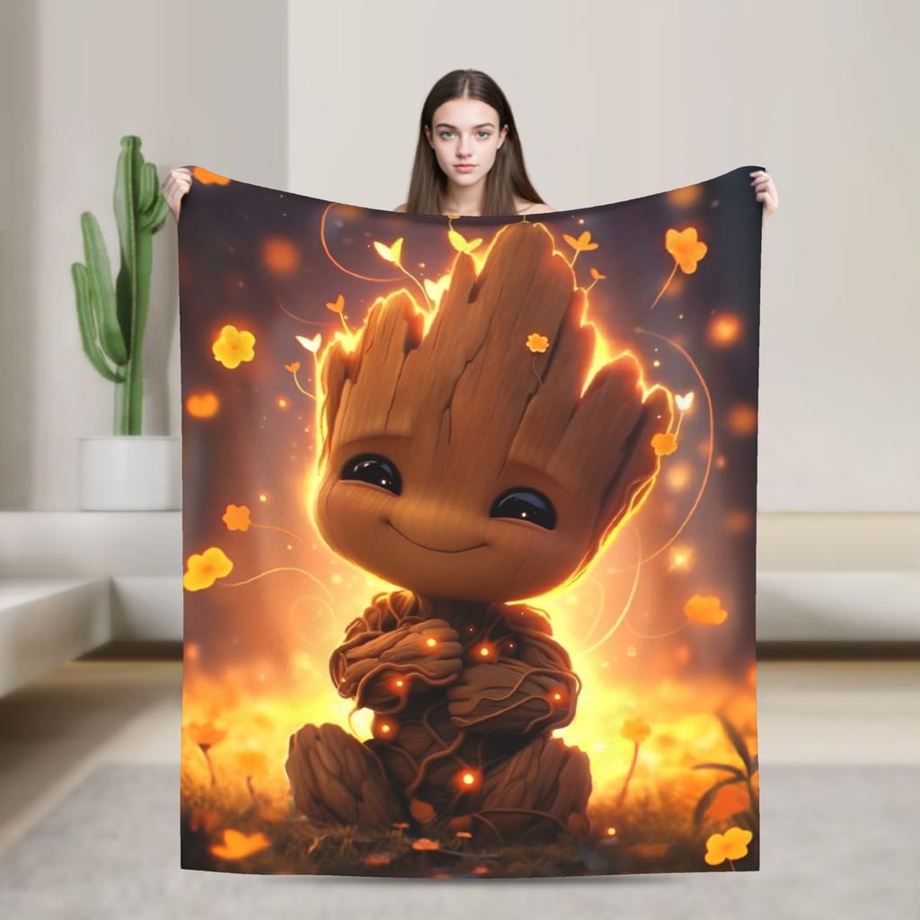 Strážci Galaxie Groot Flanelová Přehozová Deka Rocket Raccoon na Postel Pletená Deka Venkovní Tenká Přenosná Prošívaná Deka