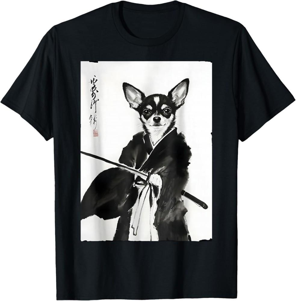 Cute Vintage Ink Wash Sumi-e Japanese Ink Dog Chihuahua T‑Shirt XXXL