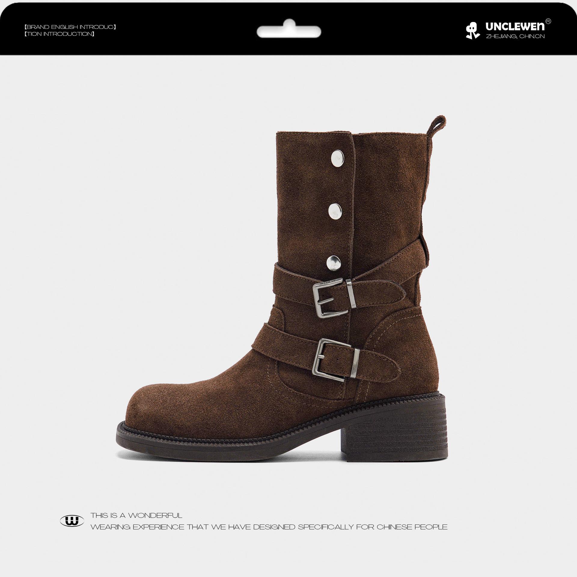 

2025 autumn and winter new~ Mornington stack boots thick-soled heightening Merard short boots thick heel belt buckle Martin boots 40 кофейный