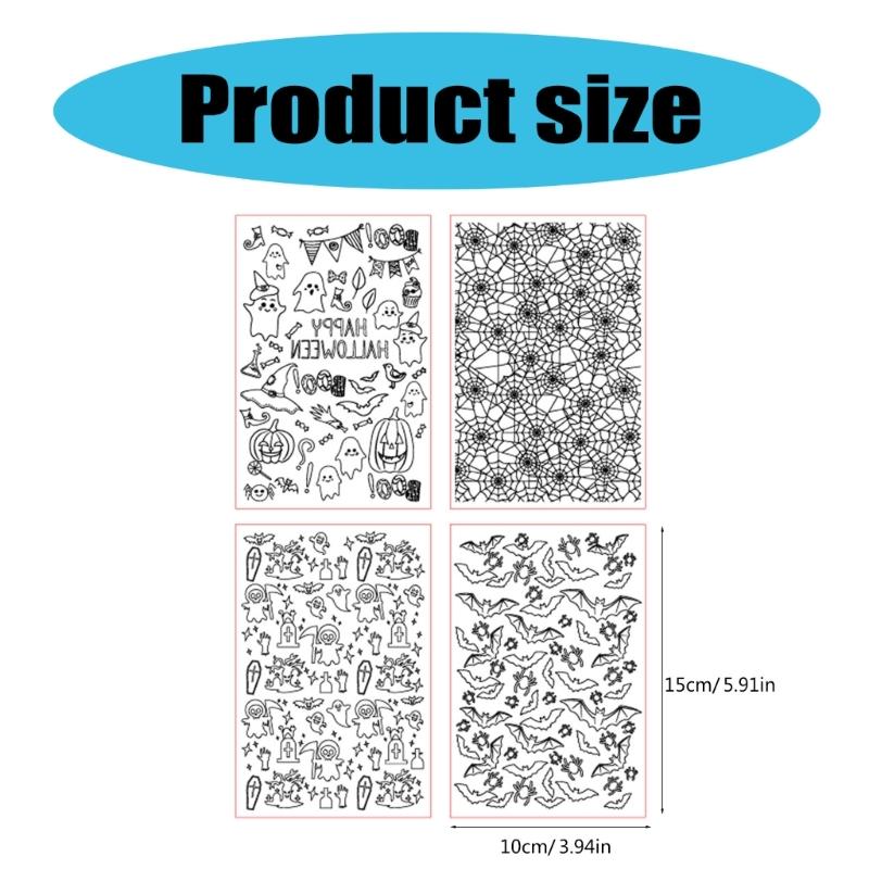 4x/Set Halloween Embossings Mats Fondant Impressions Mats Baking Molds Cake Decorating Tool for Fondant Cake Decorations