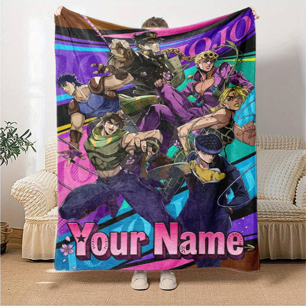 Couverture en Flanelle Personnalisable Nom Anime JJBA Impression Haute Qualité Chaude Confortable Couverture Toutes Saisons Parfaite pour Cadeaux Décoration Intérieure