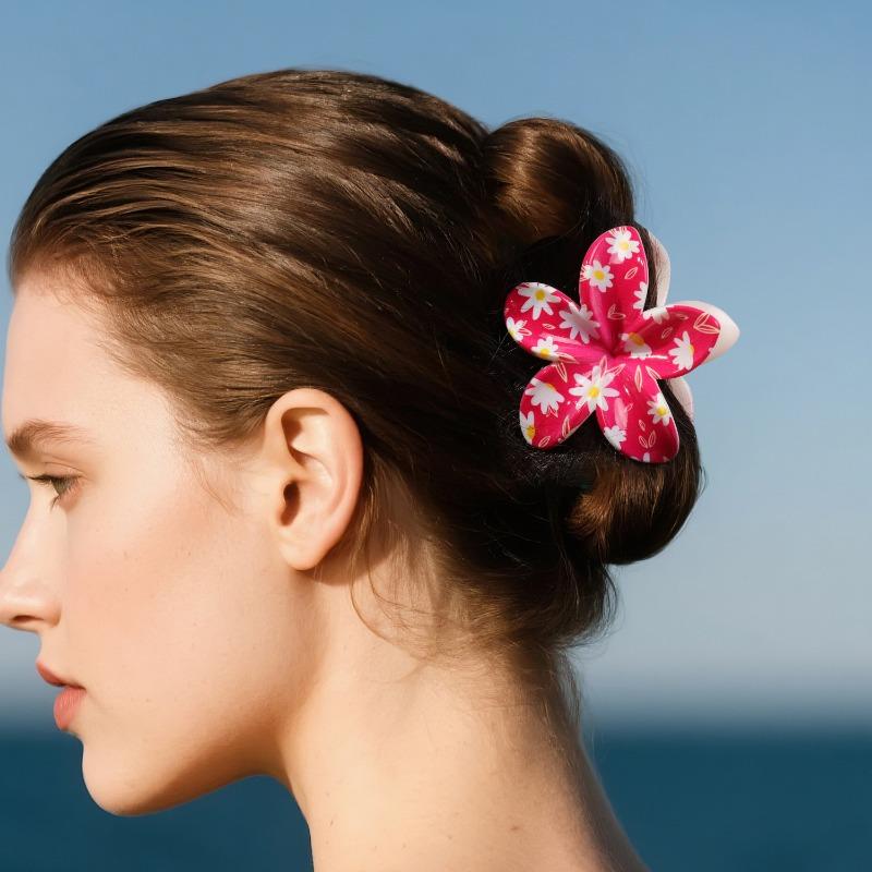 Printed Flower Clip Set High-end Seaside Vacation Flower Hair Clip Shark Clip Hair Accessory