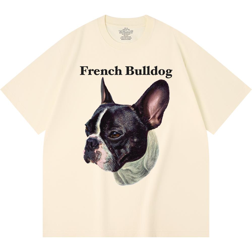 230GSM 100% Cotton T-Shirt French Bulldog-1 Print Tees Funny Harajuku Style Combed Cotton Tshirt