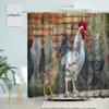 Chicken Shower Curtain Feather Poultry Animals Country Retro Old Farmhouse Barn Bathroom Wall Decor With Hooks Waterproof Screen