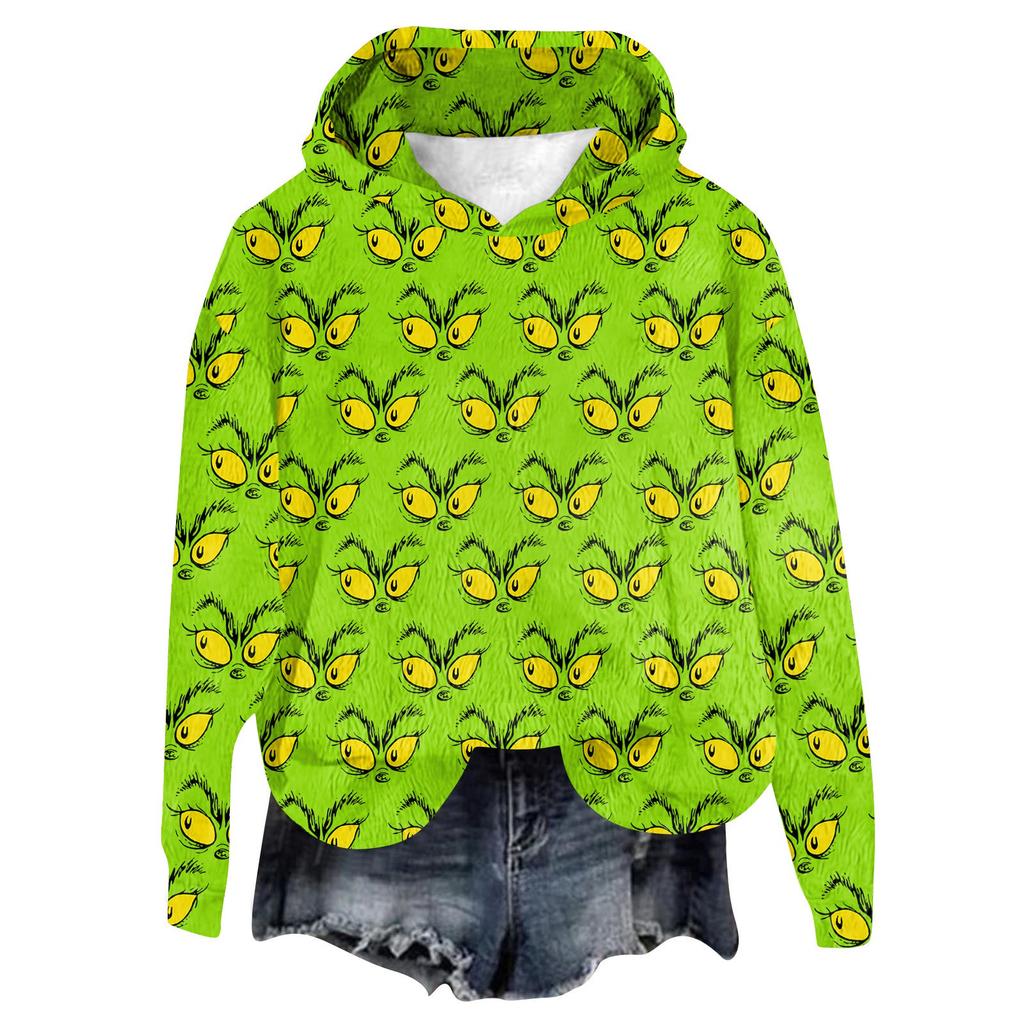 Women's Hooded Long Sleeve Christmas Printed Flannel Top Hooded Sweatshirt