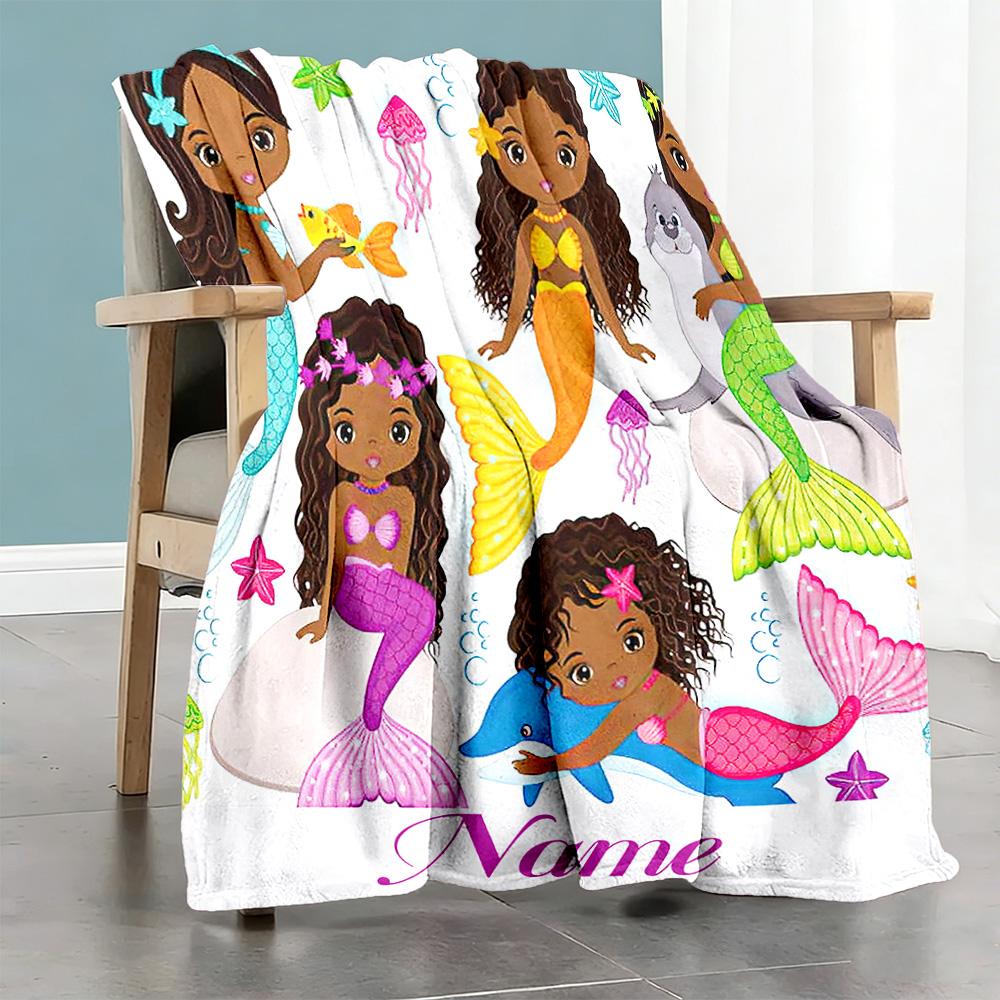 Black Mermaid55 Personalized Text Blanket Lightweight Customizable Blanket Warmthful Decor for Picnics Sofa Home Decor Livingroom for All Occasions