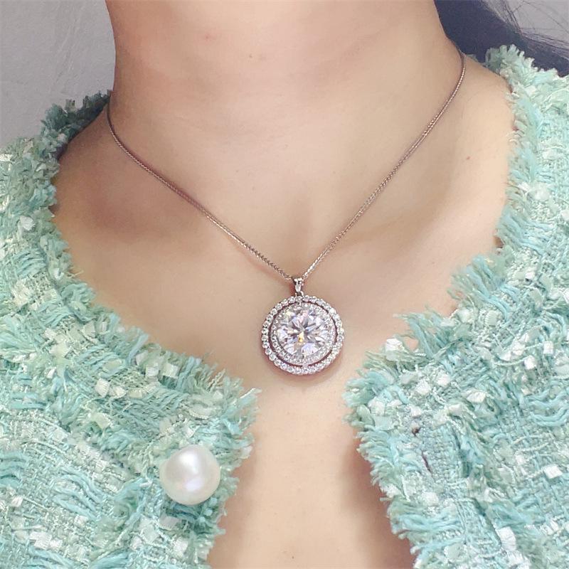10 Carat Luxury Double Row Moissanite Pendant - Certified High-End European & American Fashion