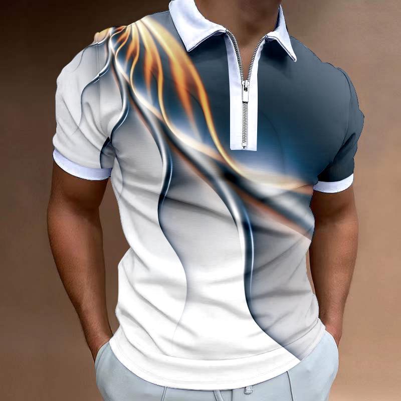 Men's Fashion Striped Zipper Polo Shirt – Short Sleeve Casual Top