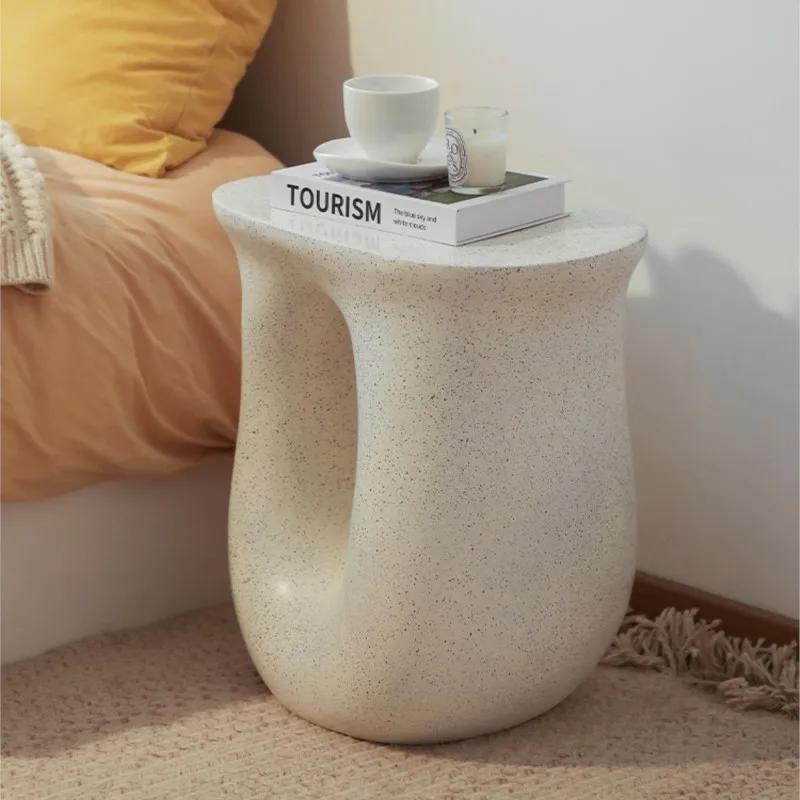 Creative Cream Bedside Small Side Table Bedrooms Living Room Sofa Coffee Table Light Luxury Simple Wabi Sabi  Minimalist
