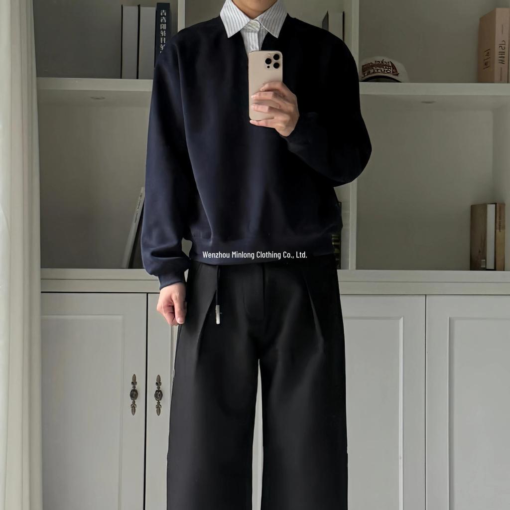 Retro Striped V-Neck Two-Piece Sweatshirt - Youthful College Style for Men