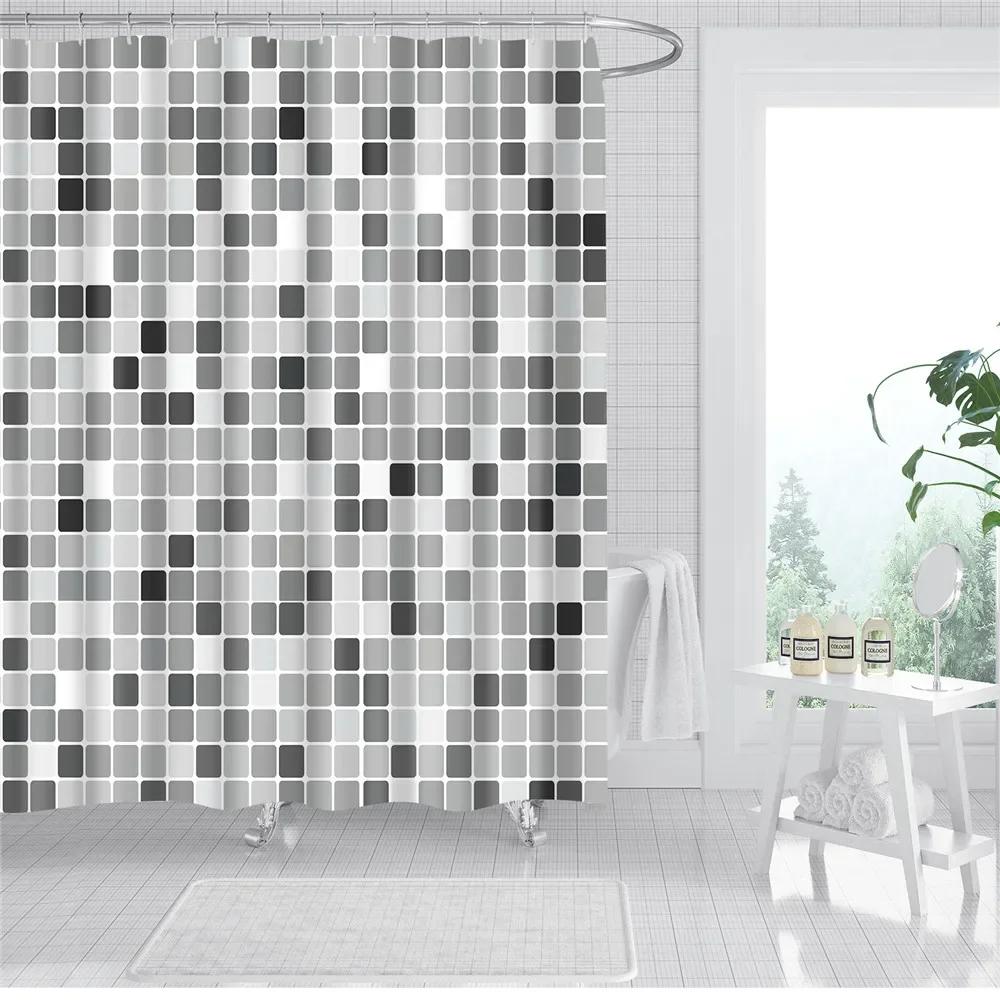 Abstract Geometric Stripes Printing Shower Curtains Home Hotel Bathroom Decoration Bath Curtains Waterproof Bathroom Curtains