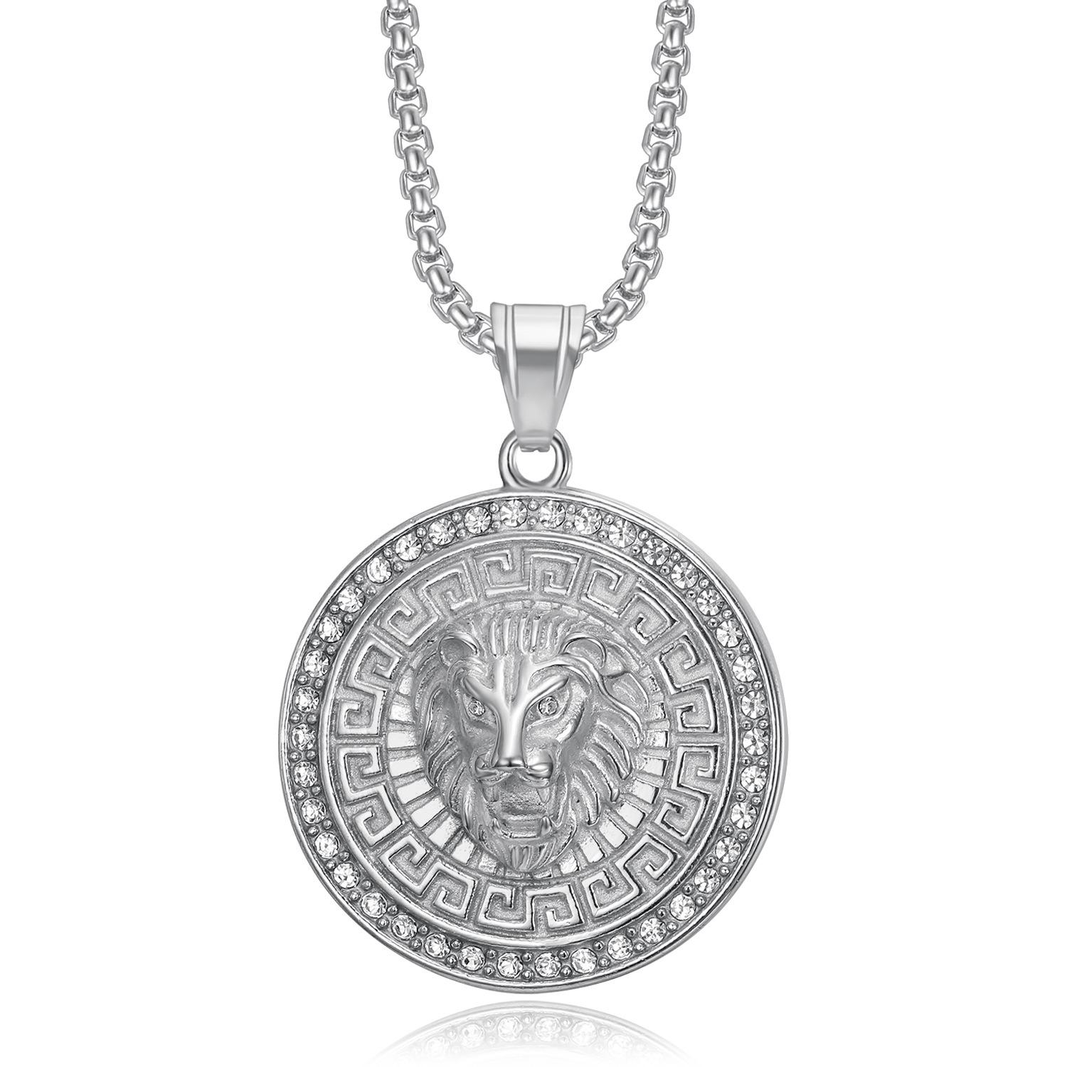 

2026 Jewelry Fashion Trend Inlaid Zircon Lion Head Pendant Necklace Men s Party Jewelry Accessories 60CM