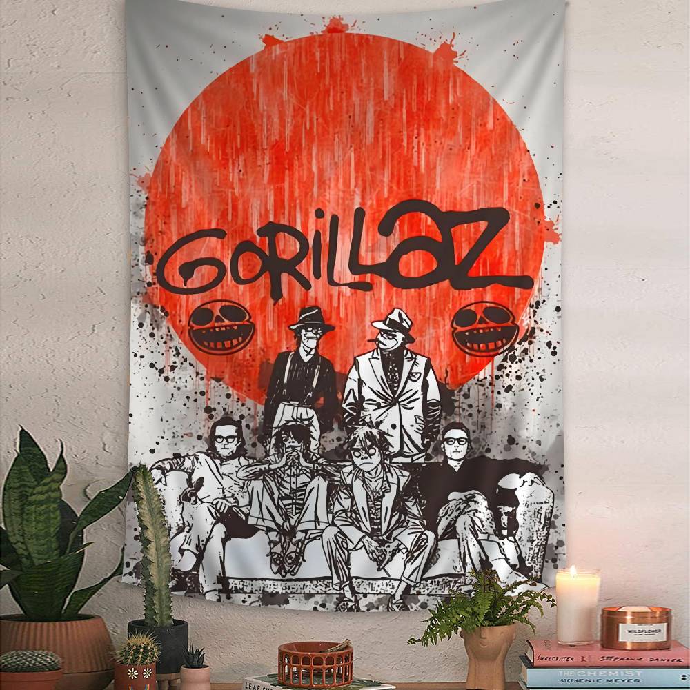Retro Gorillaz Poster Musikdrucke Gedruckte Große Wandteppiche Hängend Tarot Hippie Wandteppiche Schlafsaal Günstig Hippie Wandbehang