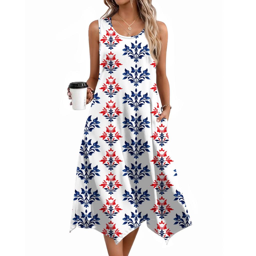 Dámské ležérní šaty na léto Tílkové šaty Volné plážové šaty s kapsami Rozšířené midi letní šaty