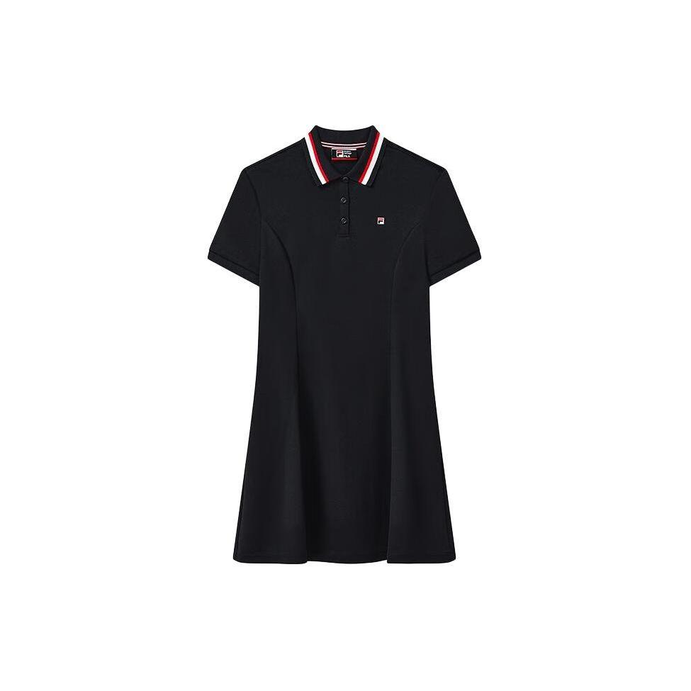 FILA Logo Solid Color Casual Sport Simple Fashion Modern Polo Short Sleeve Dress Women Dresses Legendary-Blue F51W421309A-NV