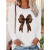 Bow Heart Love Leopard Print  Long Sleeve Shirt Funny T Shirt Women's  Print T-Shirt Crew Neck Top Tee Tshirt Casual