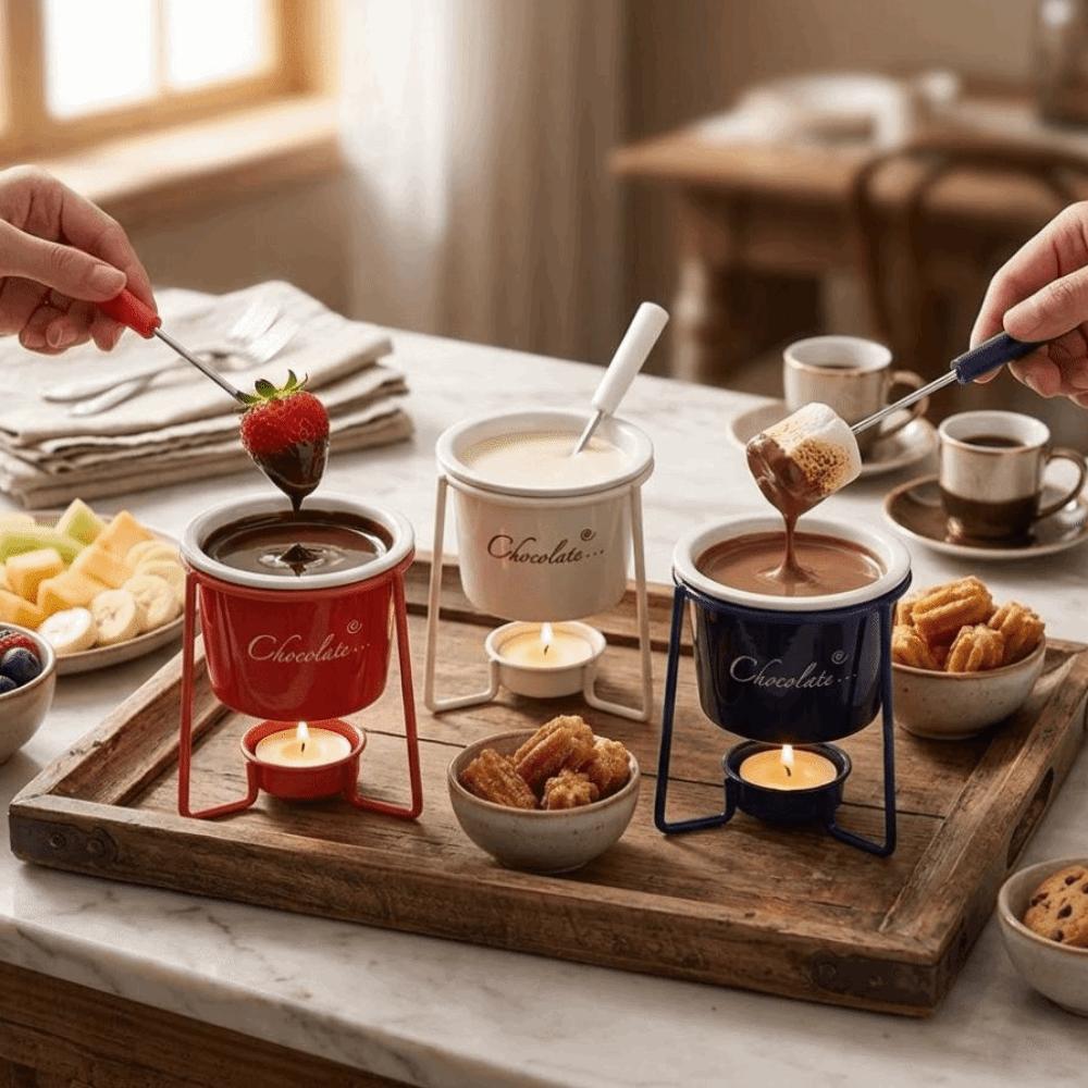 With Fork Chocolate Melting Cup Heat-resistant Detachable Ceramic Mug Tableware Metal Shelf Candle Pot Christmas Celebration