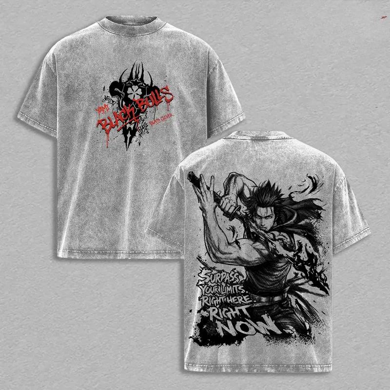 Hot Anime Black Clover Yami Sukehiro Clothing Men Women Tshirts Washed Cotton Tee Retro Oversized T-shirt Harajuku Male T Shirt