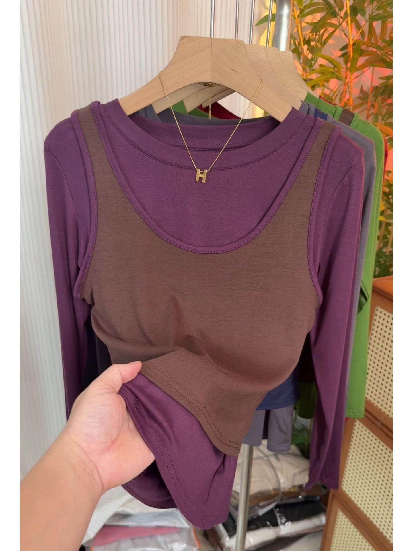 

Women s Genuine Two-Piece Color Block Layered Long Sleeve T-shirt - 2025 Trendy Design Versatile Base Layer Top XL (recommended 60-70 kg)