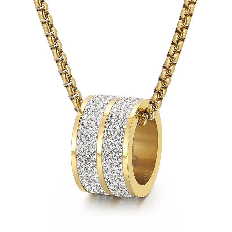 Punk Fashion Gold Color Zircon Pendant Neckalces Men Women Hiphop Titanium Stainless Steel Rhinestone Choker Necklace Jewelry