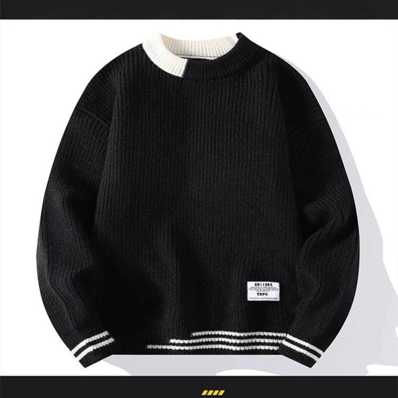 

Мужской свитер с флисовой подкладкой, с круглым вырезом - Мягкий, теплый и толстый вязаный костюм-двойка, идеально подходит для осени и зимы. XL чёрный