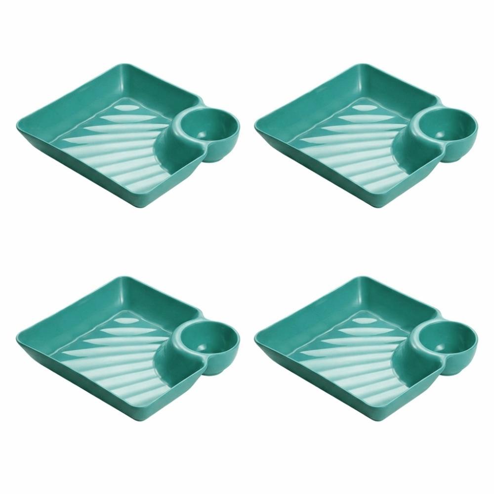 4Pcs Lightweight Divided  Tray Compartment Design Sauce  Plate Dinner Plate  Kitchen Daily Use