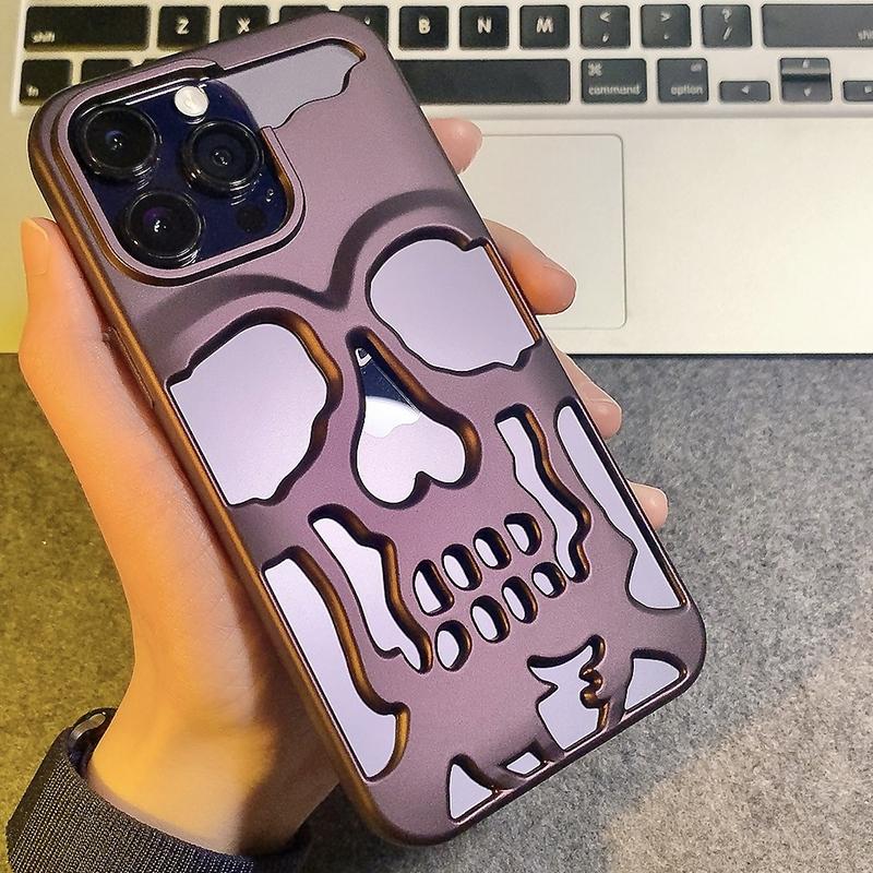 Luxury Matte Plating Metallic Color Hollow Out Skull Hard Case for IPhone 14 13 12 11 Pro Max 14 Plus Fashion Shockproof Cover