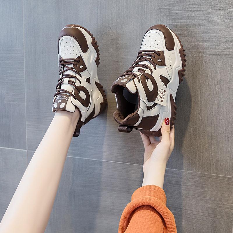 

Inner Elevation Толстая подошва Daddy Shoes Осенние маленькие белые туфли Повседневная женская обувь 40 коричневый