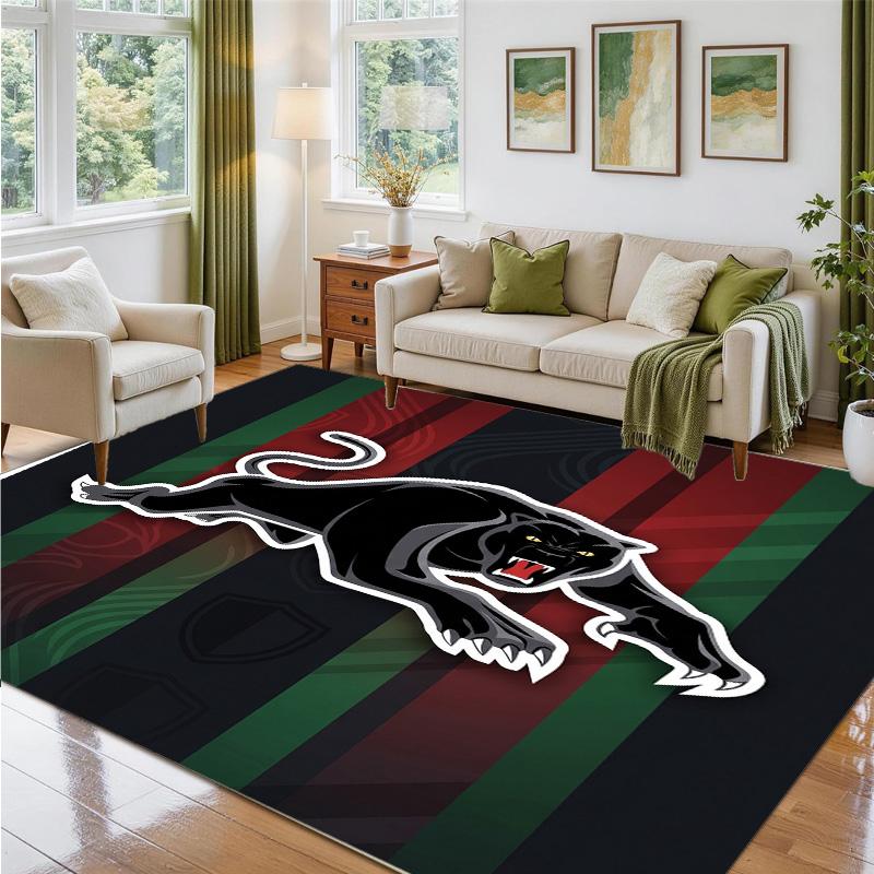 Penrith Panthers Design Crystal Velvet Rug Soft Decorative Mat for Bedroom Entrance