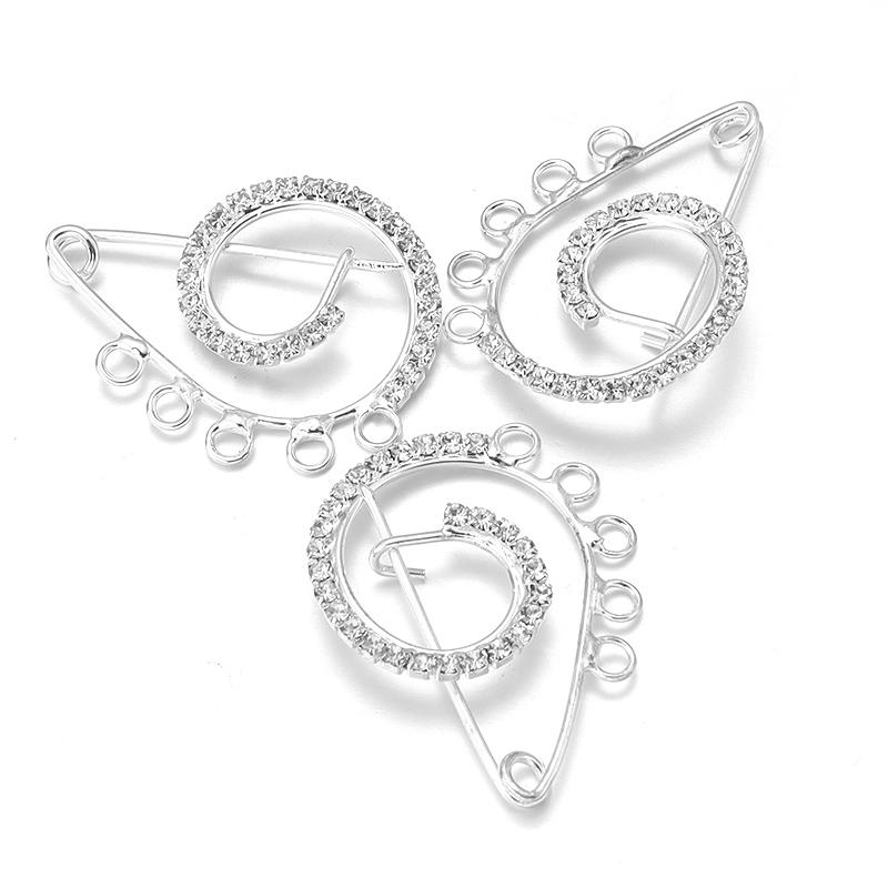 2pcs/lot Alloy Rhinestone Brooches Gold Silver Color Fixed Pins Brooch For Women Dress Safety Pin Brooches DIY Jewelry Making