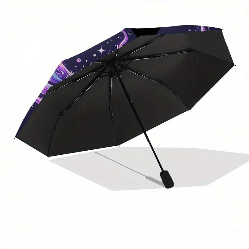 Cosmic Cat, Celestial Wings Automatic Folding Umbrella 8 Ribs, Durable Iron Frame, Bright Color Pattern Compact Travel Umbrella, Suitable f