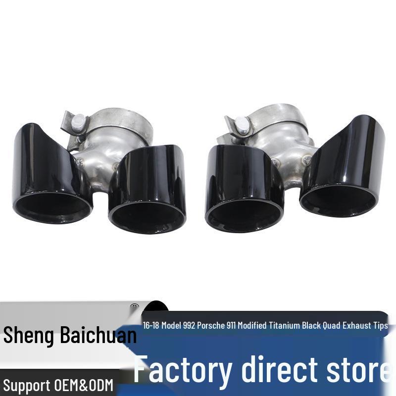 Compatible with 2016-2018 Porsche 911.1/2: Modified Stainless Steel Quad Exhaust Tailpipe Muffler. Stainless Steel Exhaust Pipe