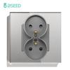 BSEED French Standard Single Wall Power Sockets Double Sockets Dual Electrical Outlets Glass Panel Children Protection 16A