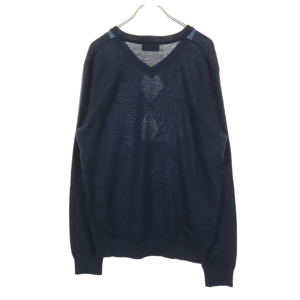 Lacoste One-point Logo Argyle Pattern Long Sleeve V Neck Sweater 3 Navy Men's Used