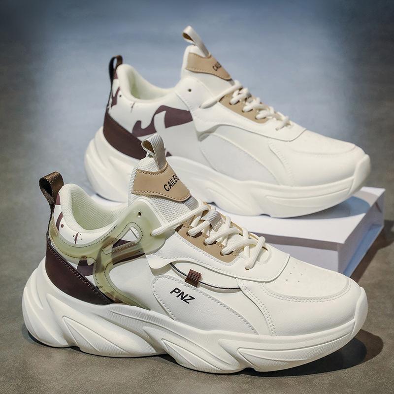 Sneakers Young Men s Platform Shoes Leather Splicing Cross-strap Breathable Non-slip 42